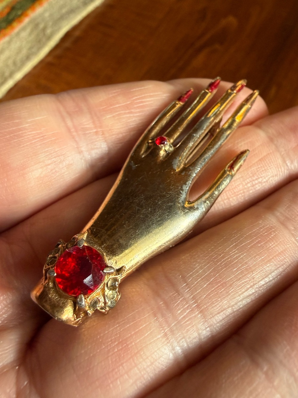 Gold Tone Hand Brooch Mid Century